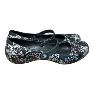 Crocs Shoes Women's Size 7 Alice Work Flats Floral Black Silver